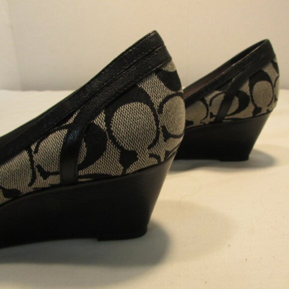 Coach Gavin Black & Grey Signature Canvas Open Toed Wedge Heel - Picture 9 of 13